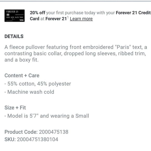 F21 S Light Blue White Collared PARIS Graphic Cropped Fleece Pullover - Picture 15 of 15